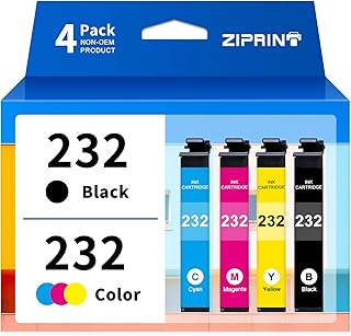 ZIPRINT 232 Remanufactured Ink Cartridge Replacement for Epson 232 T232 232 XL Ink Cartridge for Expression Home XP-4205 XP-4200 Workforce WF-2930 WF-2950 Printer (Black Cyan Magenta Yellow)