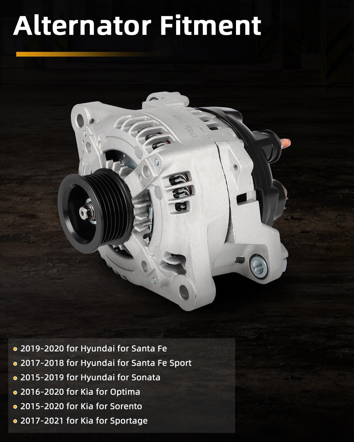 OCPTY Alternators Alternator 11953 2019-2020 for Hyundai for Santa Fe,2017-2018 for Hyundai for Santa Fe Sport,2015-2019 for Hyundai for Sonata,2016-2020 for Kia for Optima 2.0L 2.4L L4
