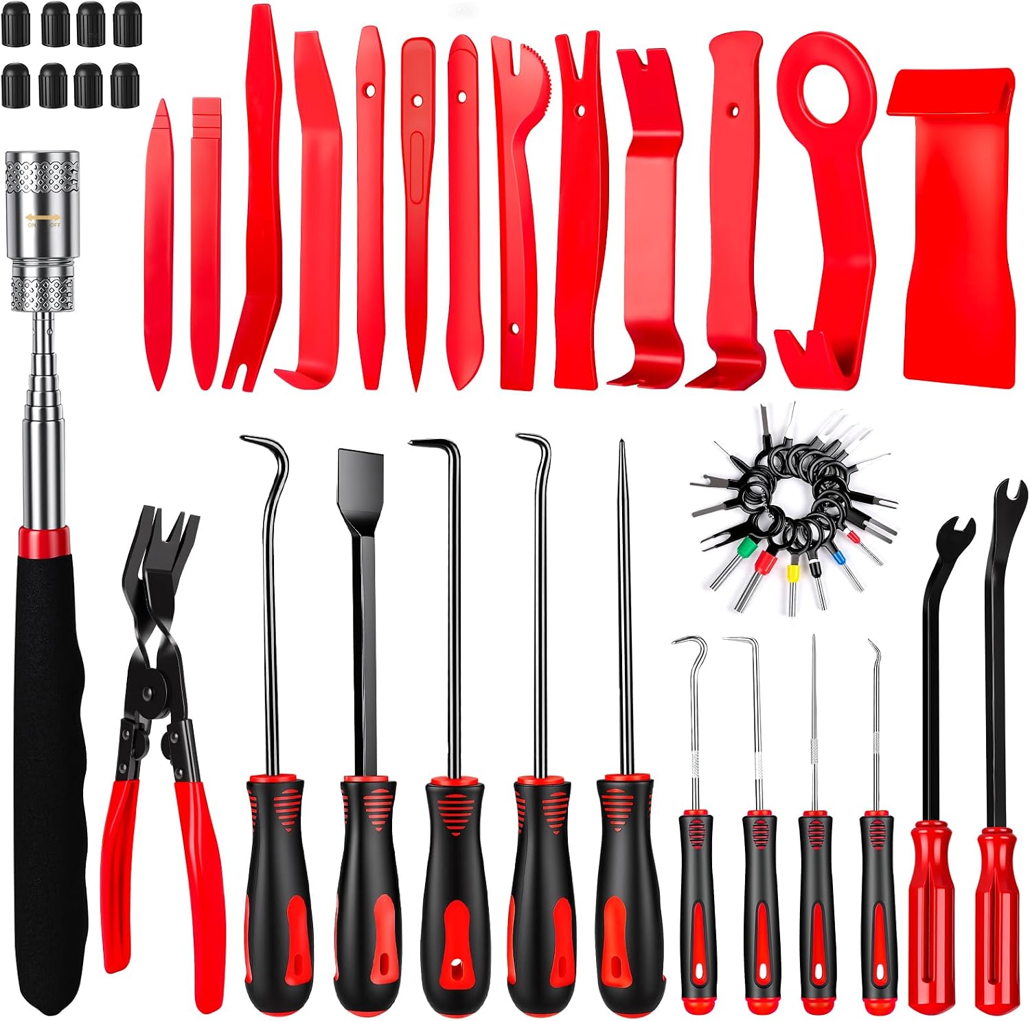 52pcs Precision Pick and Hook Tool Set, Trim Removal Tools,Clip Removal Plier Fastener Removers Set,Red