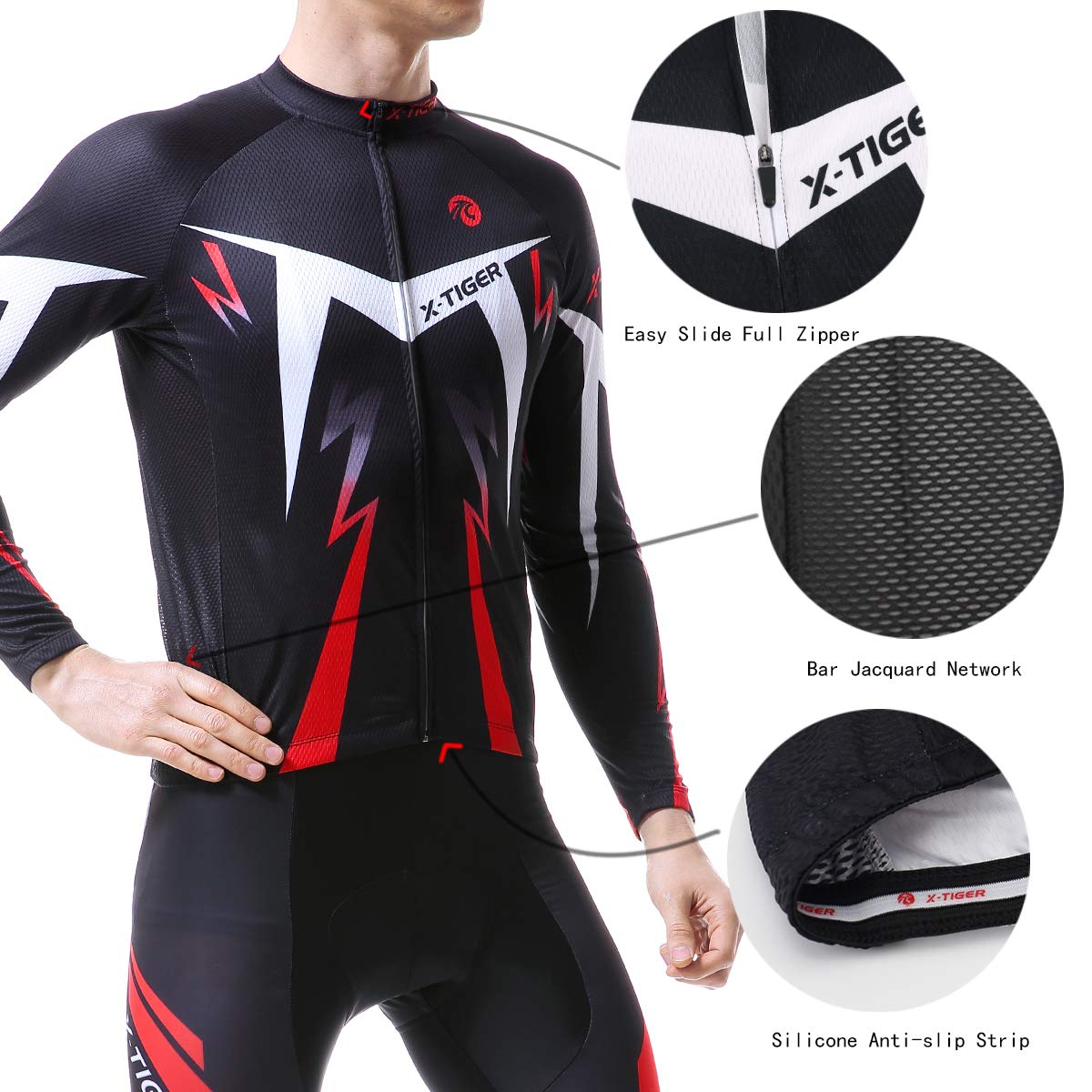 X-TIGER Ciclismo Inverno Termico Vello Completo Giacca Maglia Maniche Lunghe Maglietta Manica da Uomo 5D Gel Pantaloni Lunghi con Pettorina Set di Abbigliamento Ciclista