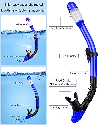 Miniatura 3 de Equipo de esnórquel para adultos, hombres y mujeres, juego de esnórquel 4 en 1 con máscara de buceo con vista panorámica, antivaho, antifugas,