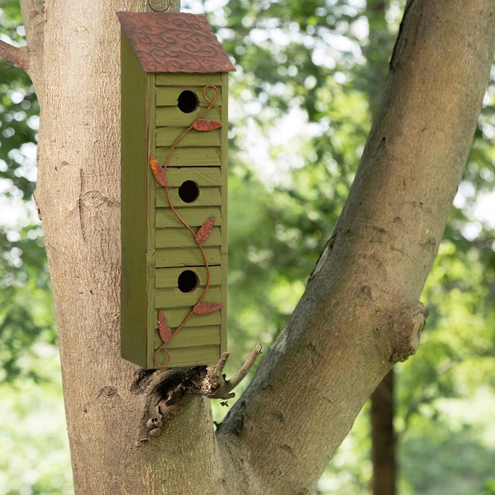 Glitzhome 18" H Green Window-Blinds Distressed Solid Wood Birdhouse for Outside : Patio, Lawn & Garden