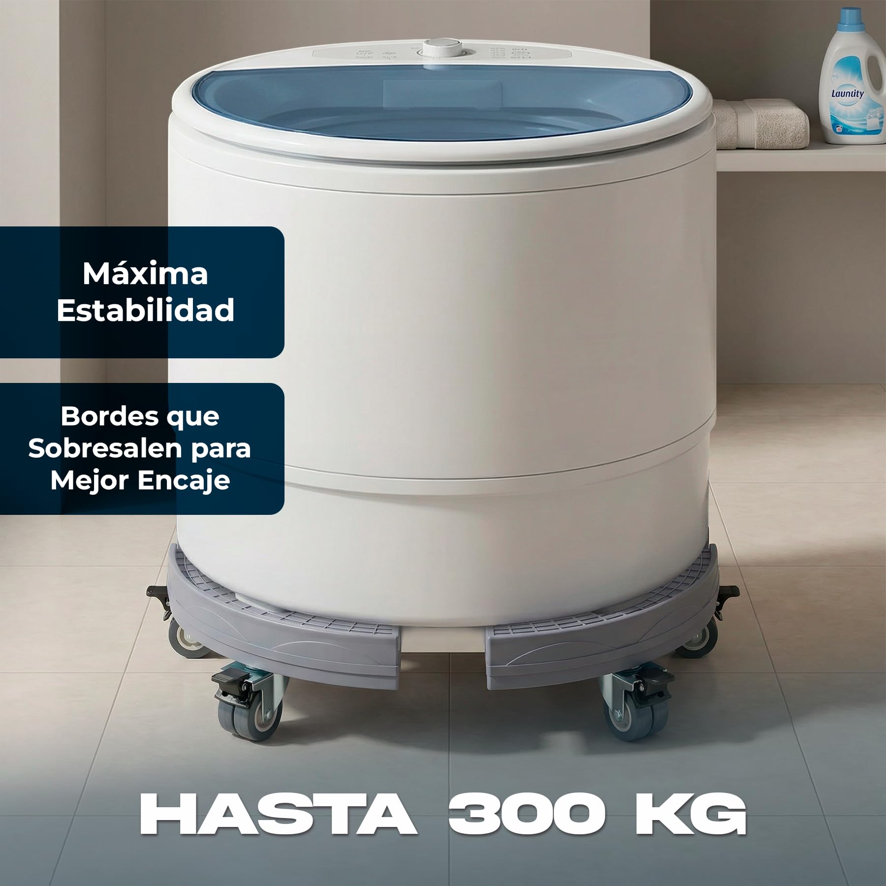 Base Redonda Ajustable 38-50 cm con Ruedas 300 KG – Plataforma Soporte ABS Alta Densidad + Acero Inoxidable – 4 Ruedas Dobles 360º con Freno – Para Macetas Grandes, Bombona Butano (SOPORTE + 4 RUEDAS)
