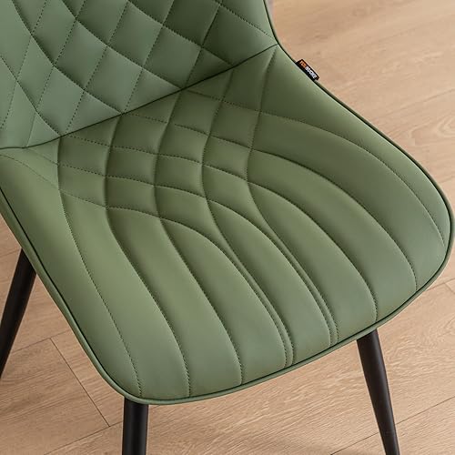 Miniatura 4 de YOUNUOKE Juego de 2 sillas de comedor modernas de mediados de siglo, cómodas sillas tapizadas de piel sintética para cocina, comedor, color verde