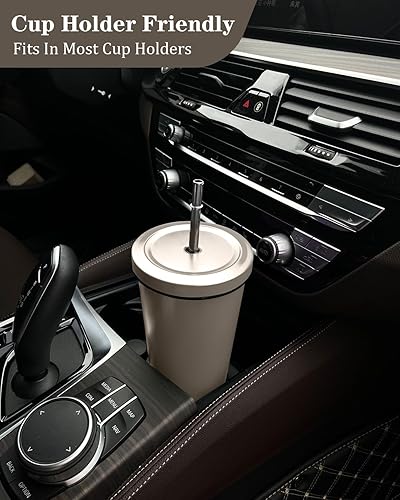 Miniatura 5 de Vaso aislado con tapa y pajilla, taza fría, taza de acero inoxidable de 25 onzas con aislamiento al vacío, taza de café de doble pared, sin BPA,