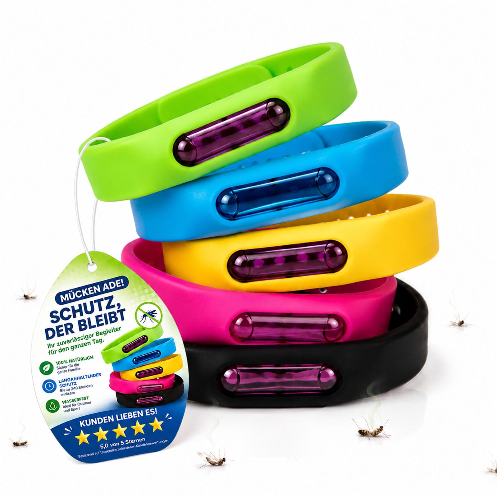 Bronoir Kinder & Erwachsene Verstellbares Silikon Abwehrband Wasserdicht für Camping Outdoor (5PCS)
