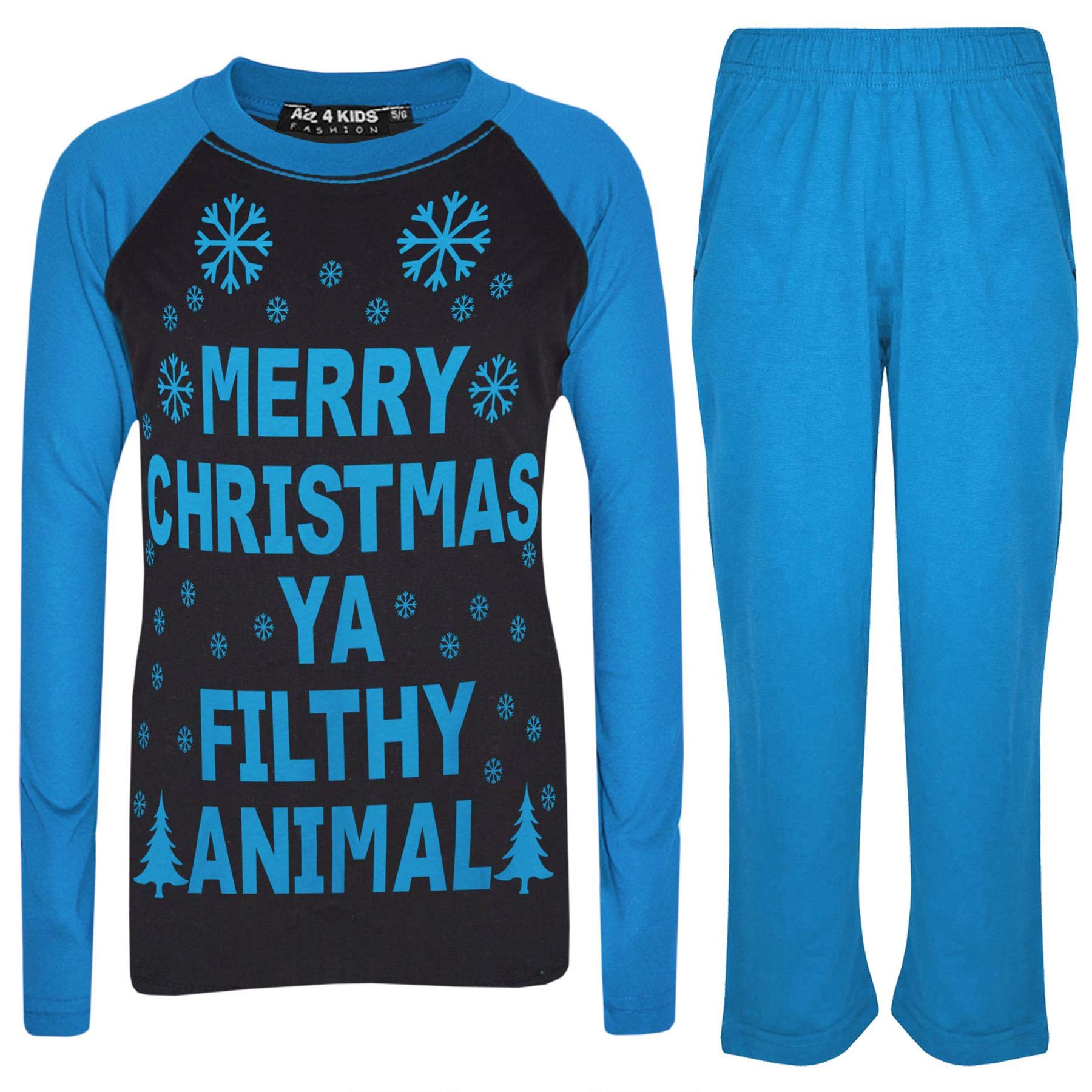 A2z 4 Kids Unisex Kids Black & Blue Girls Boys Pj's Ya Filthy Printed Christmas Pyjamas - Pjs Ya Filthy 13.1