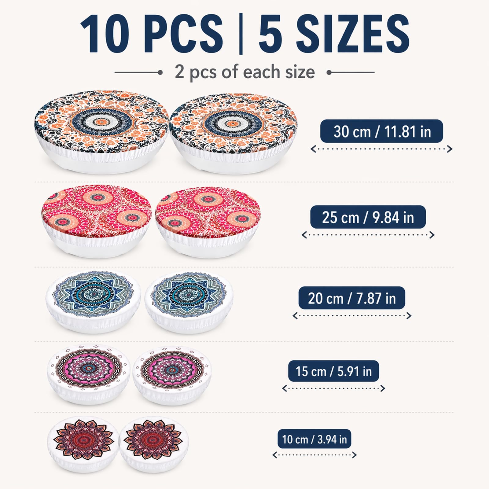 Lot de 10 couvercles pour aliments : en tissu élastique pour aliments, couvercles réutilisables avec élastique, housses imprimées de qualité alimentaire pour salade en verre, pot