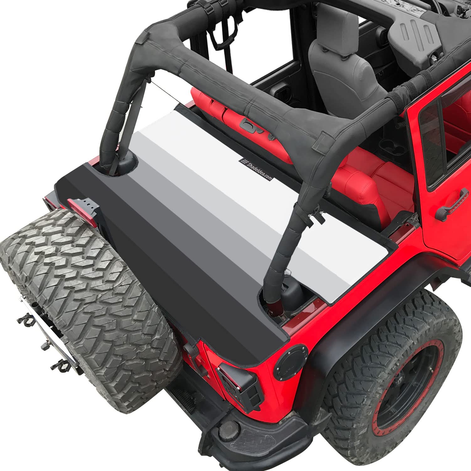 Shadeidea Wrangler JK Tonneau Cover for Jeep JKU Rear Trunk Cover Vinyl Tailgate Cargo Cover (Black/White Gradient) Robicon Sahara Sport S 4 Door (2007-2018) - 3 Year Warranty