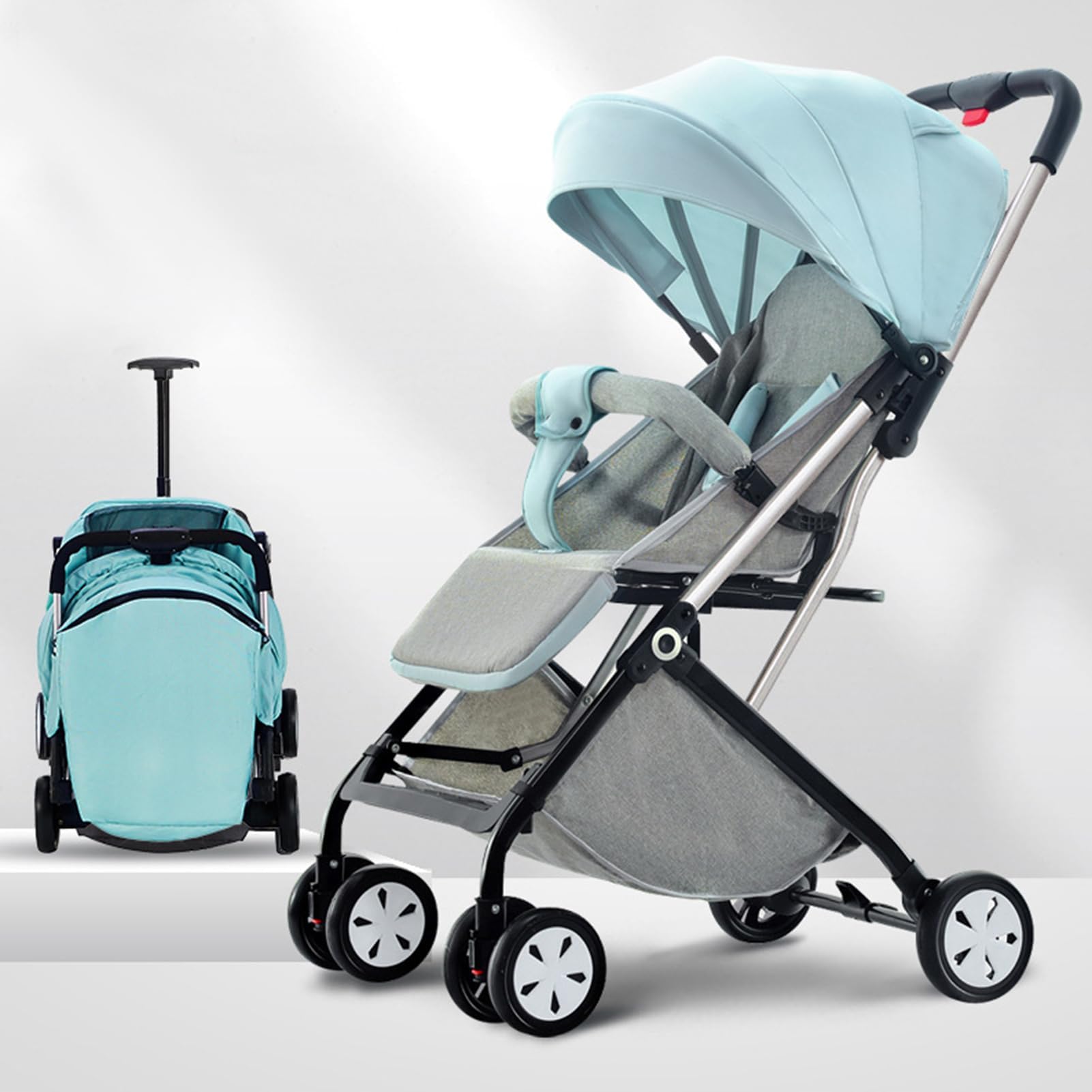 DAYONG Trolley Baby Stroller, One-Hand Foldable Cabin Stroller, Lightweight Baby Travel Gear, Compact Toddler Pram Stroller, Four-Wheel Shock-Absorbing Infant Carriage for 0-3yrs (Green)