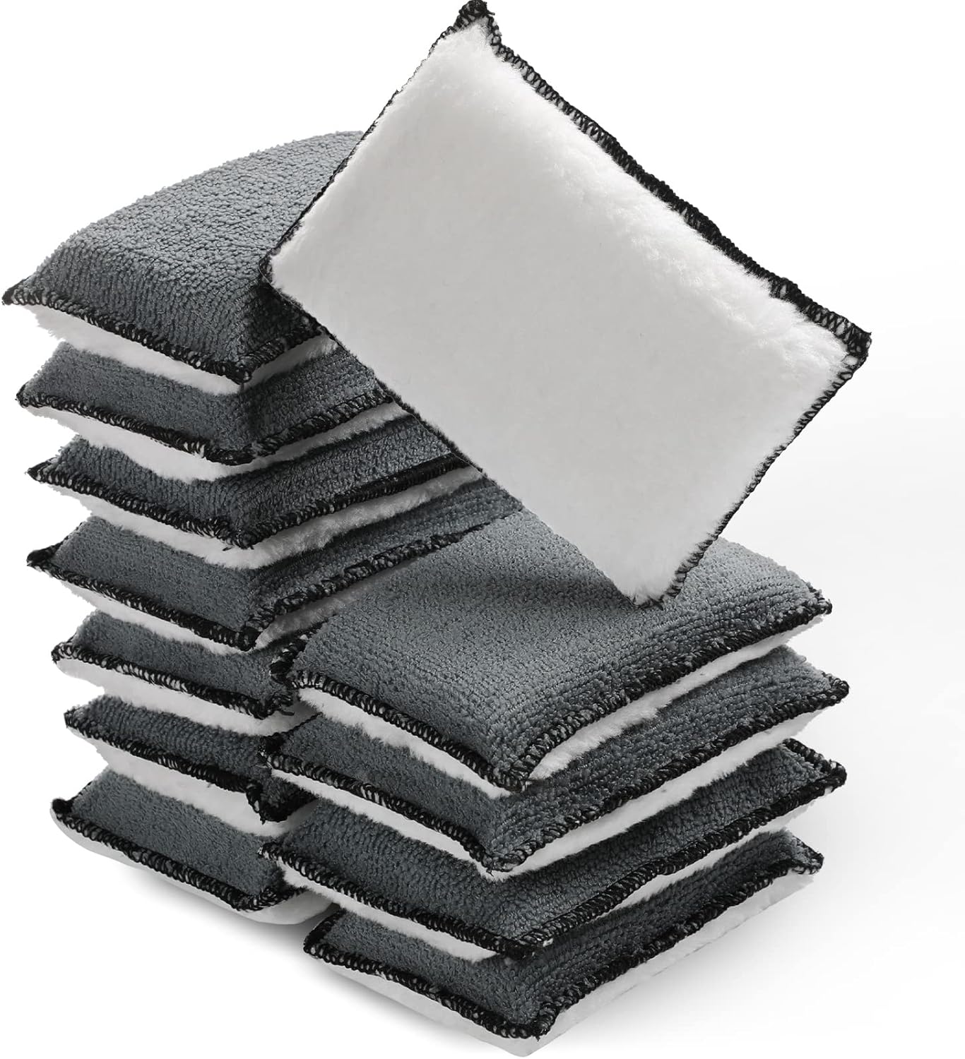 Mudder 12 Pcs Car Interior Scrubbing Sponge 5'' x 3'' Fiber Car Wax Applicator pad Household Cleaning Sponges for Leather Car Seat Couch Cleaning (White Gray)