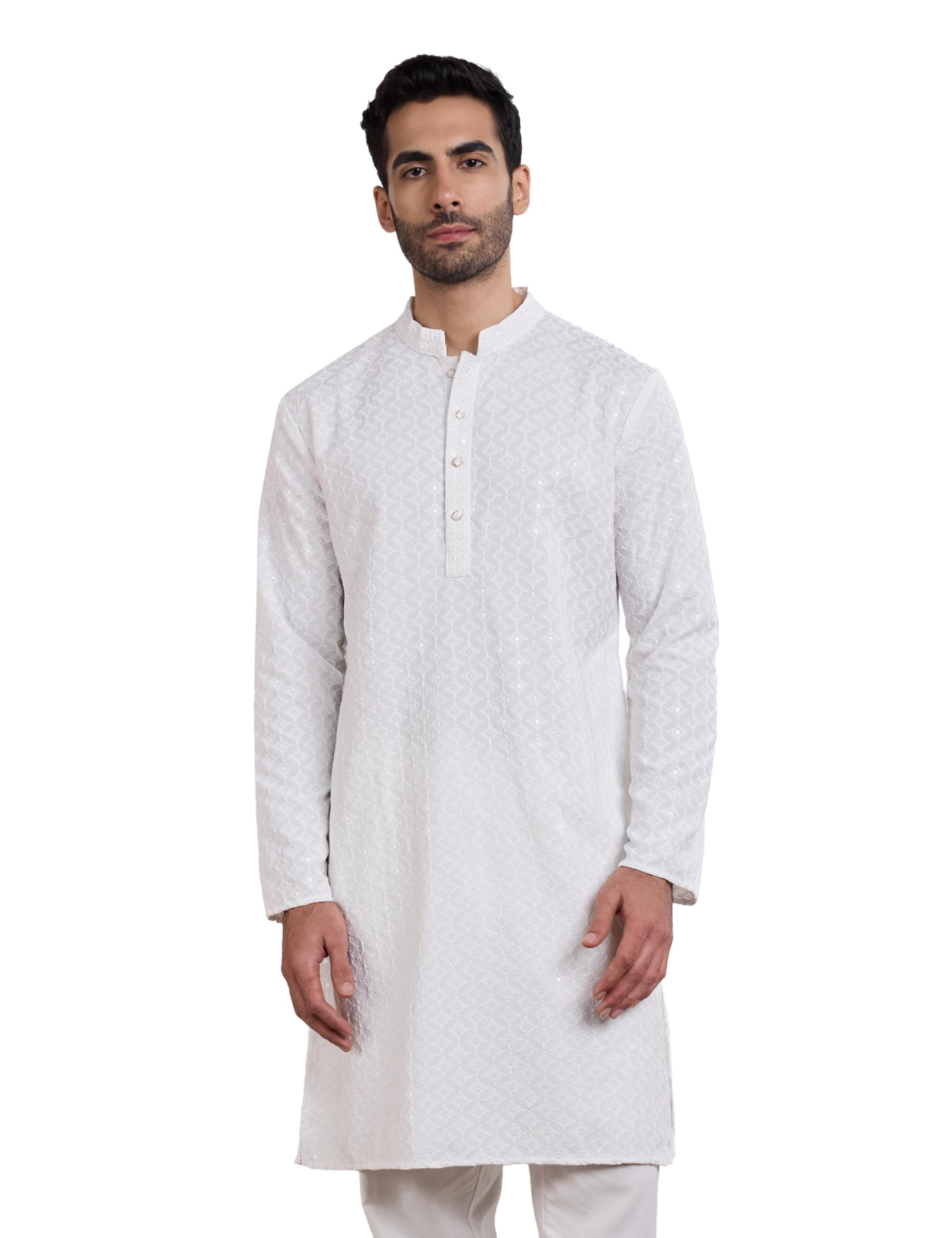 Men's Regular Polyester Embroidered Long Kurta-image-25
