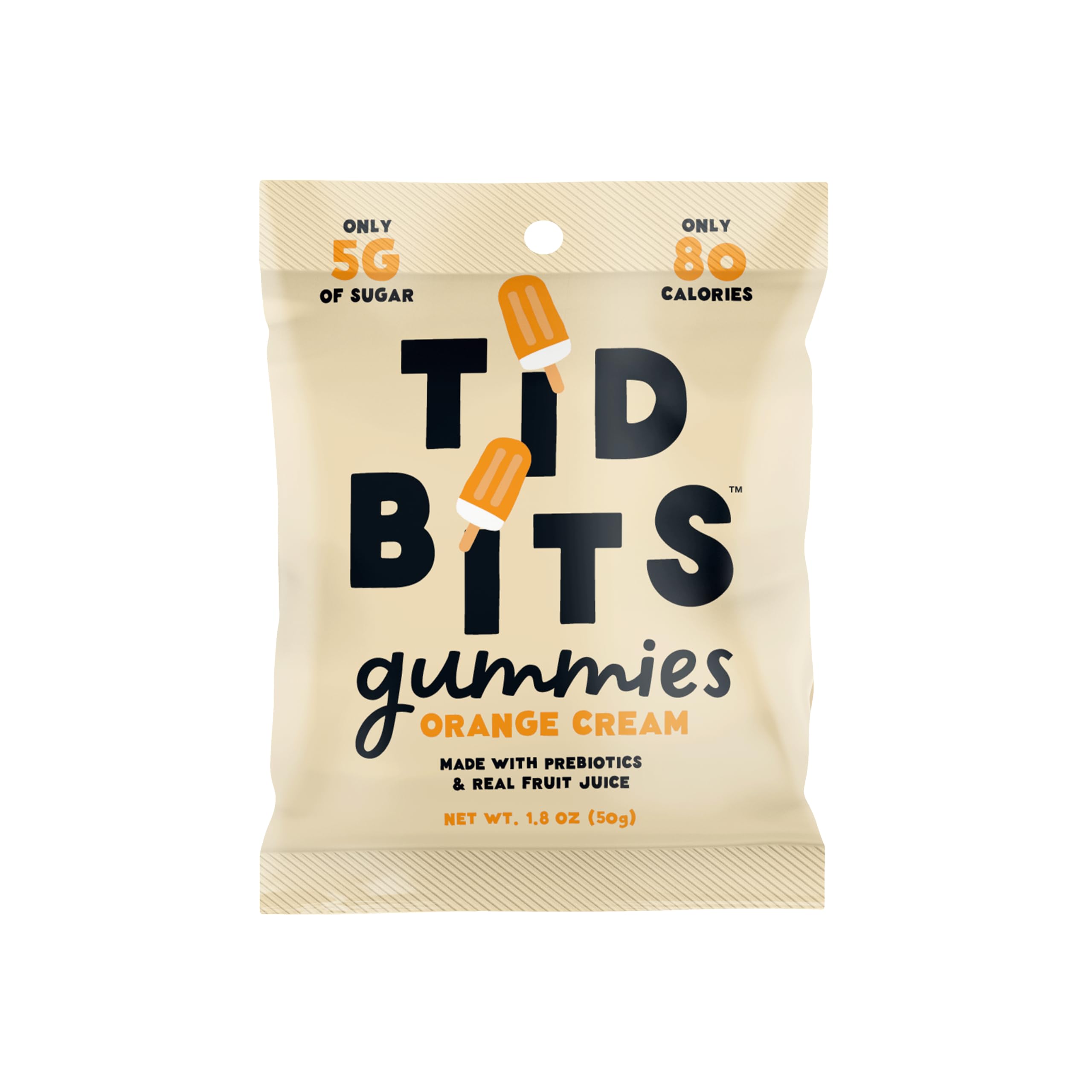 TiDBiTS Gummy Candies Orange Cream 1 8oz Pack of 12 with Low Sugar 5g Low Calorie 80 No