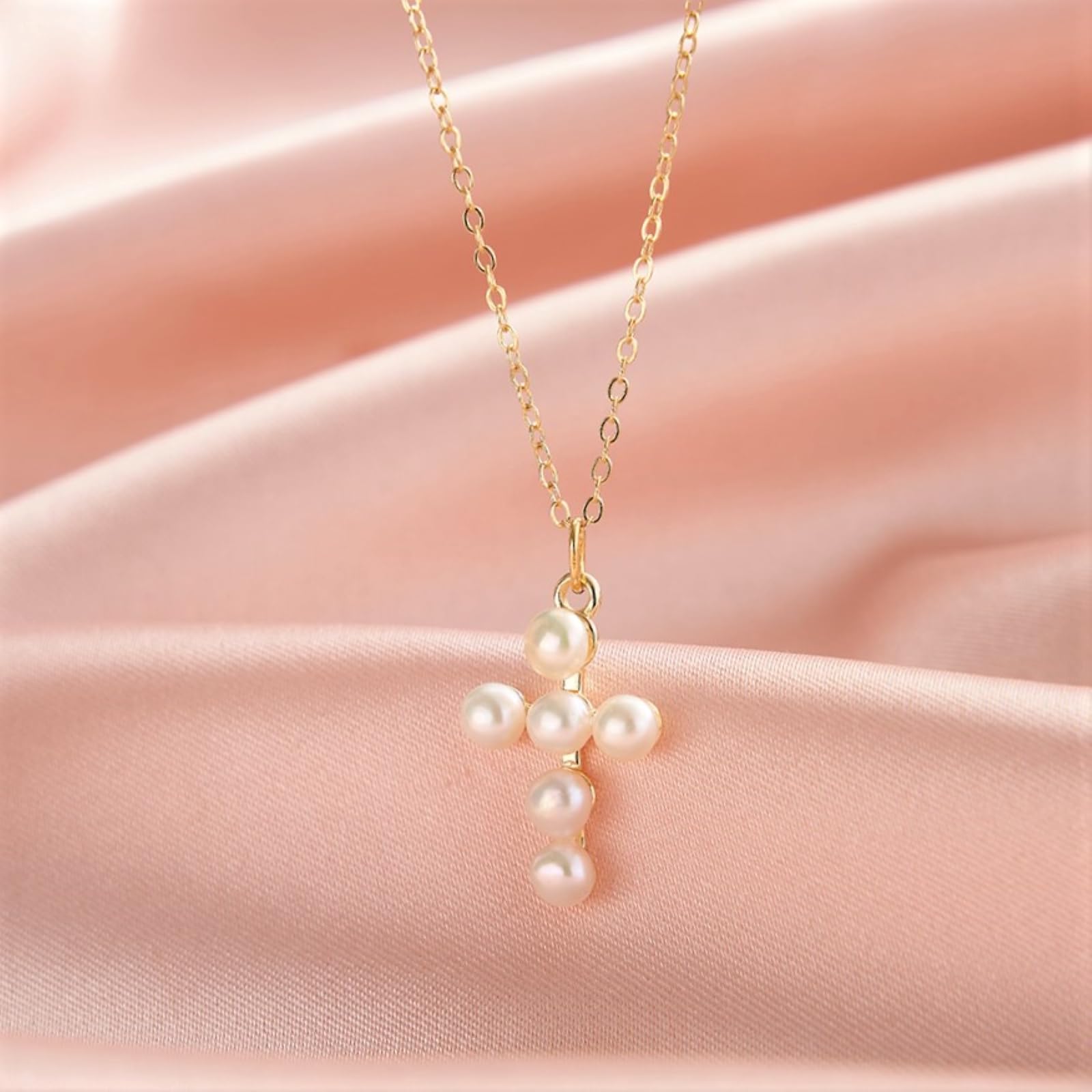 Pendientes/Collar con perlas de agua dulce para mujer cruz de diseño plata de ley 925
