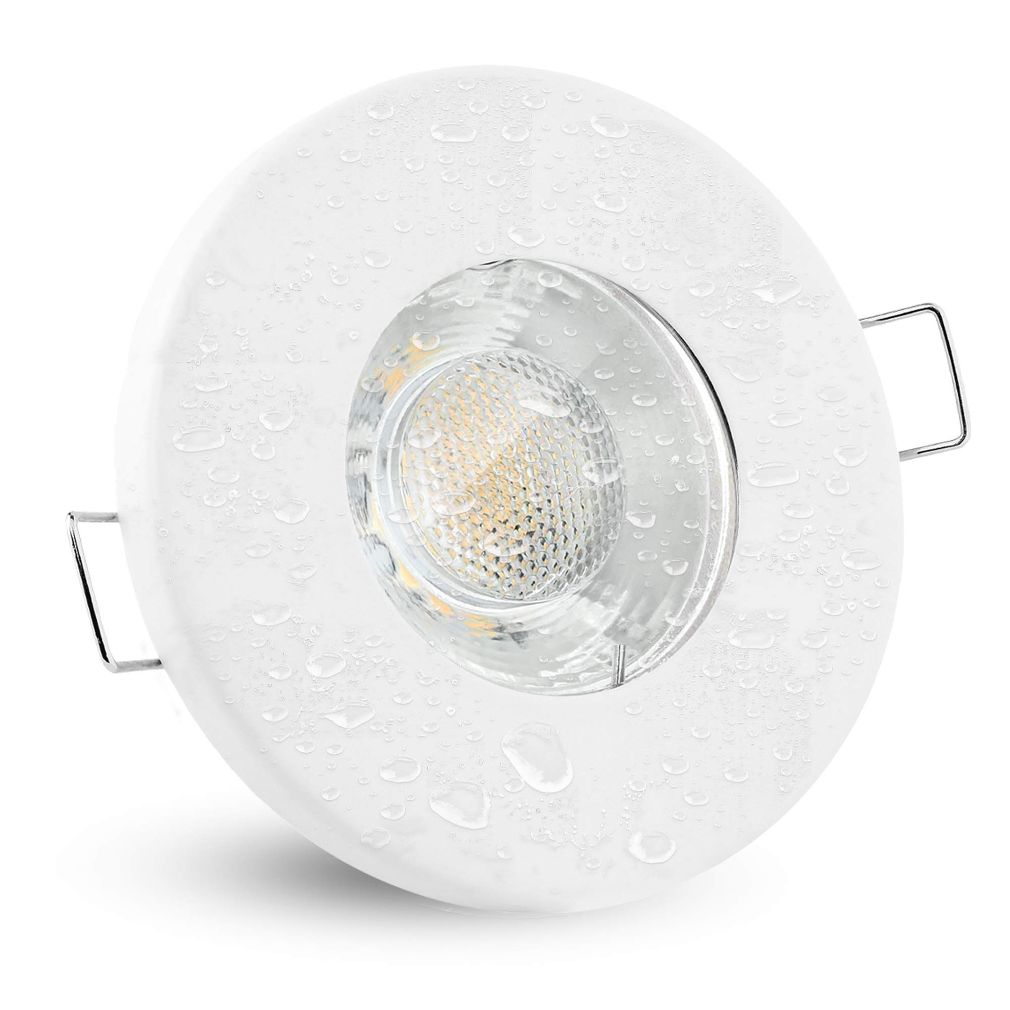 linovum 10x Einbaustrahler Set 3W flach IP65 weiß mit Wasserschutz für Bad, Dusche oder Außen mit GU10 LED Lampe neutralweiß