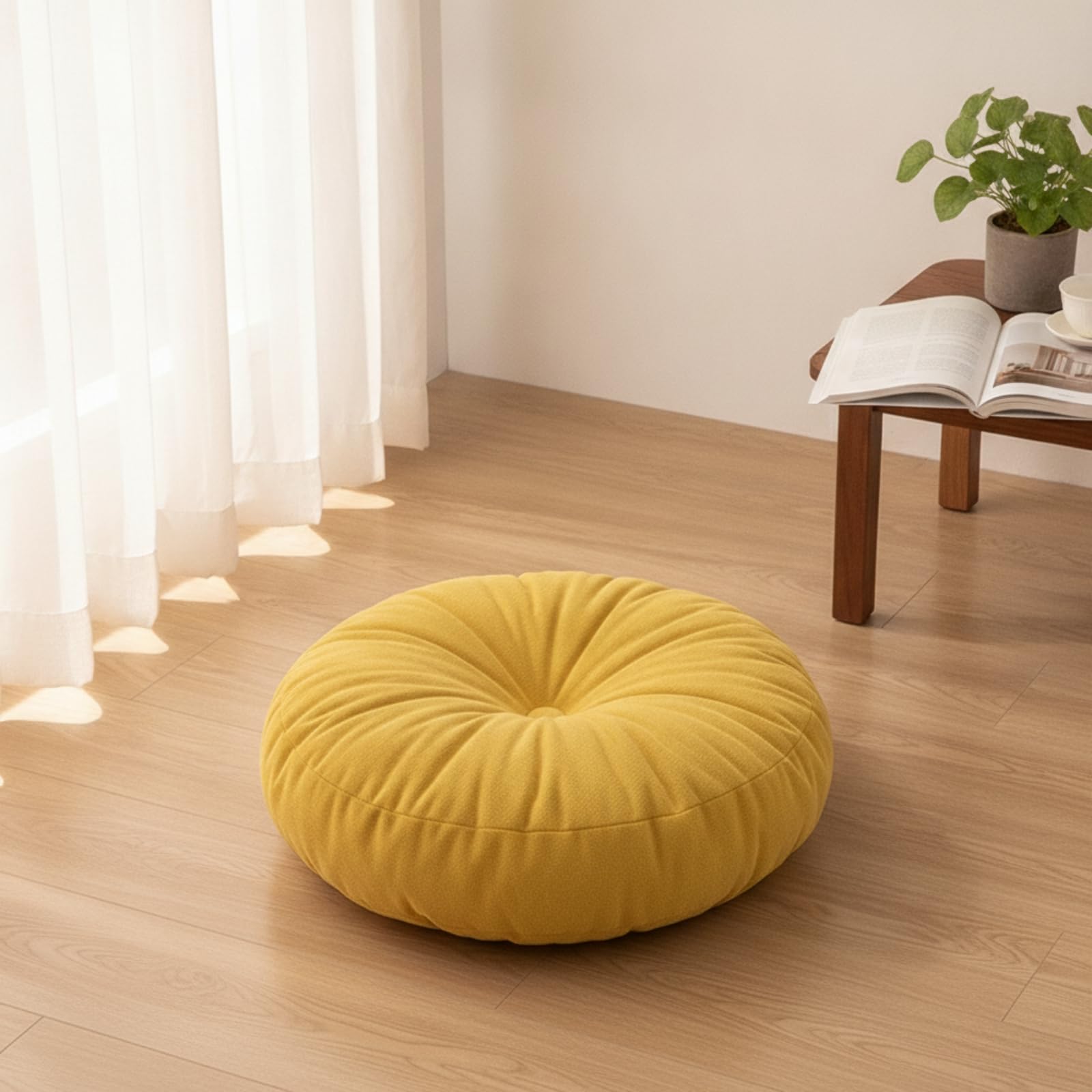 Cojín Tatami Cómodo Cojín Suelo Chenilla Flexible para Meditación, Amarillo Niebla, Diámetro 45 45cm No Desmontable