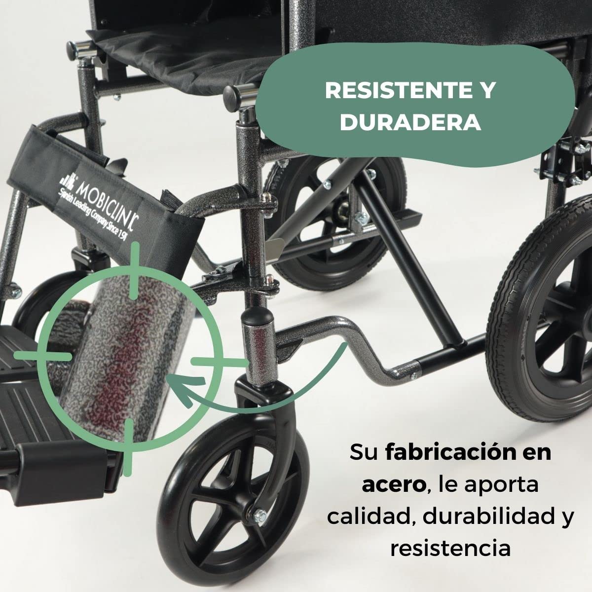 Mobiclinic®, Silla de ruedas, S230, Plegable y ligera, Asiento 40 cm, Reposapiés abatibles extraíbles, Reposabrazos acolchados, Pequeñas, Freno estacionamiento pie