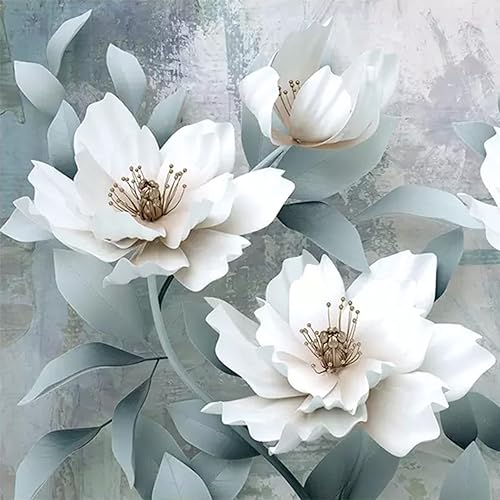 Miniatura 3 de Mural de pared retro de magnolia blanca 3D, papel tapiz autoadhesivo autoadhesivo extraíble para decoración del hogar, fondo grande, pintura de