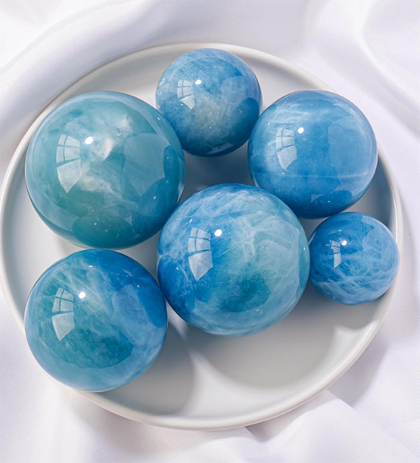 Aquamarine Crystal Sphere Rough Stone Polished Gemstone Sphere Crystal Ball Ornaments for Feng Shui Decoration,40~45mm