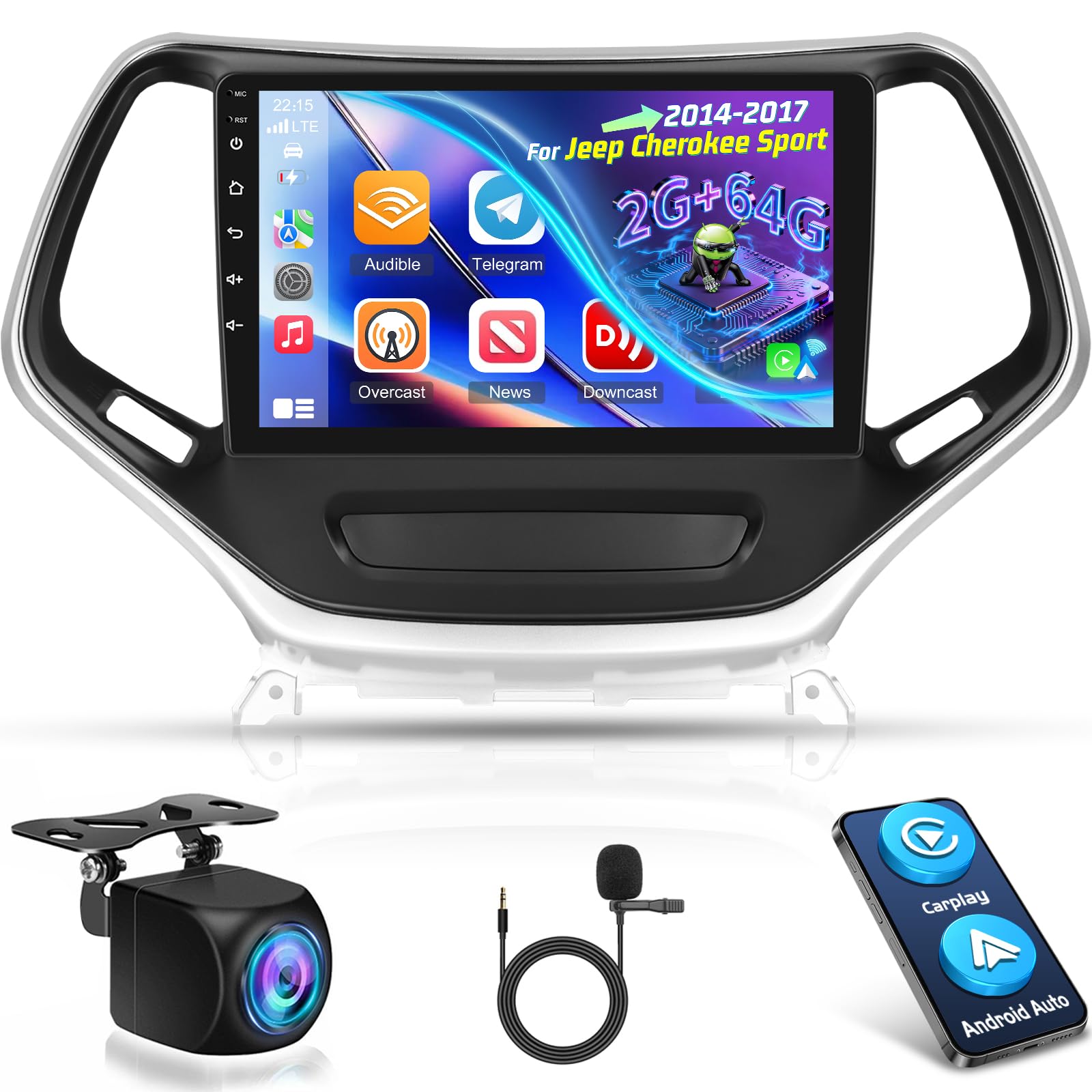 [2+64G] NHOPEEW Car Radio for Jeep Cherokee 2014-2017 with Wireless Carplay and Android Auto - 10 Inch Touchscreen Android Car Stereo - GPS Navi/WiFi/DSP/SWC/Bluetooth + AHD Backup Camera