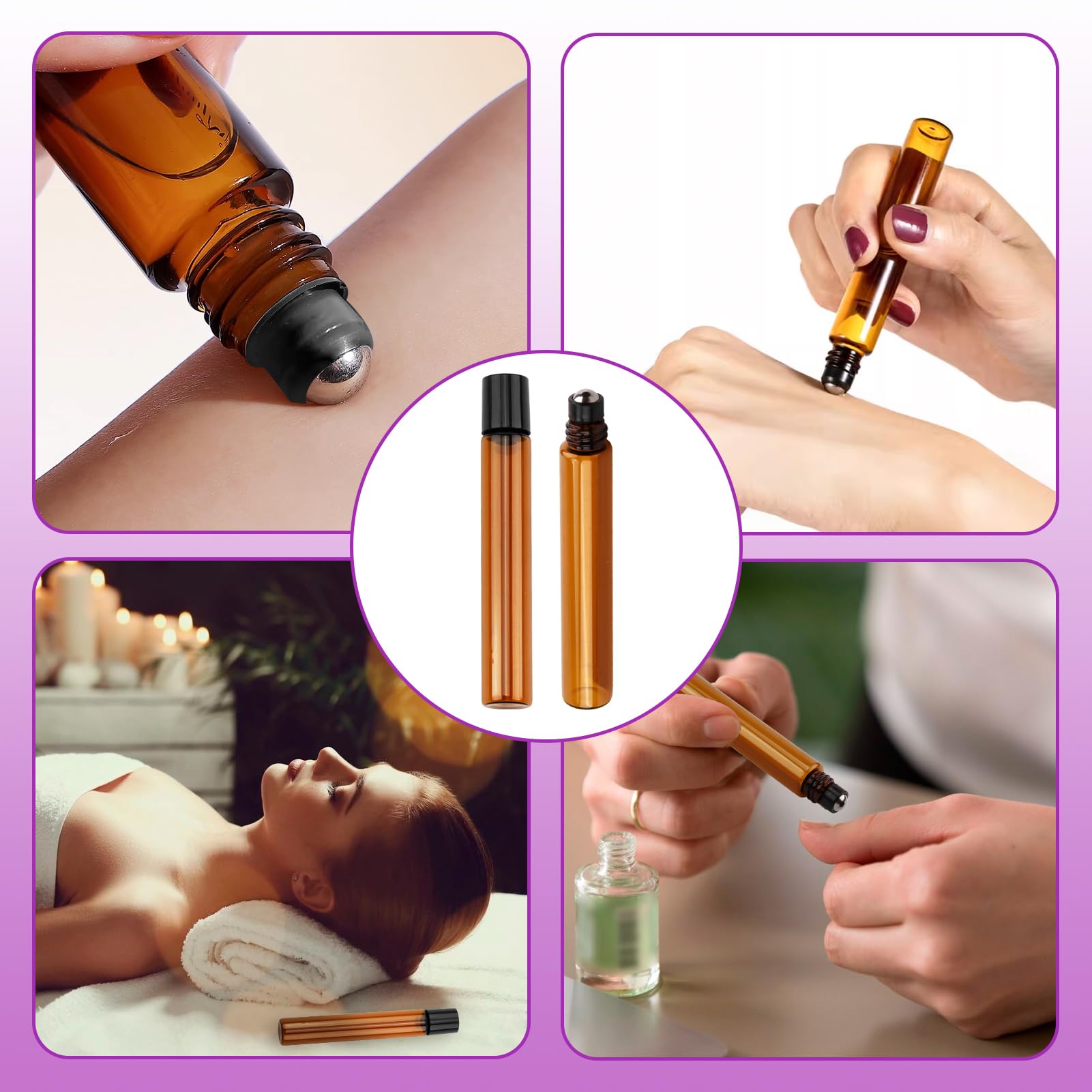16 Pezzi Roll-On in Vetro Marrone da 10ml per Oli Essenziali, Marrone Roll On Bottiglia Boccette Vuote Contenitore Flaconcini Vuoti con Sfera in Acciaio Inossidabile, per Aromaterapia, Profumi