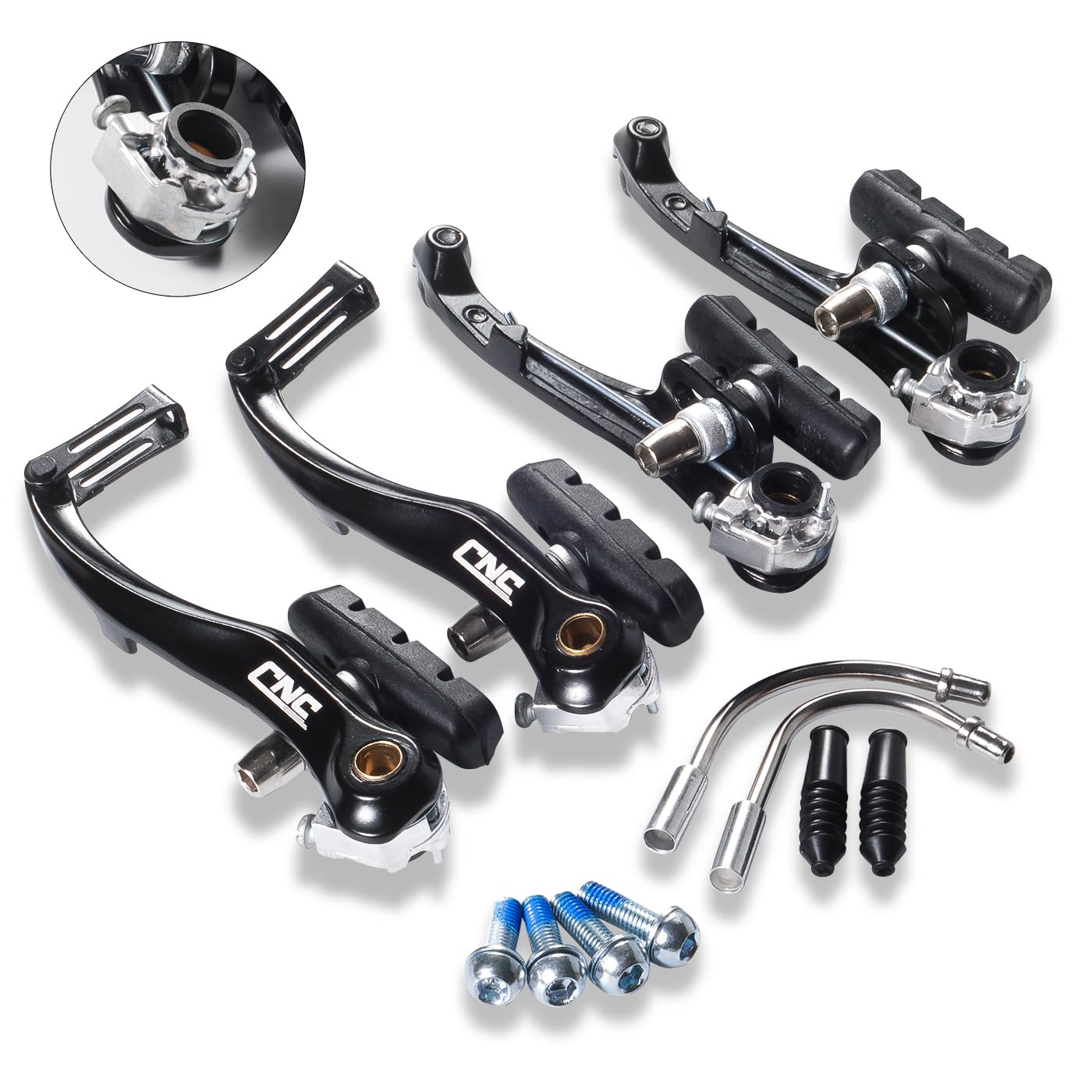 CNCLOL V Brake Set, 55mm Front & Rear Universal Bicycle V-Brake Calipers, Linear Pull Replacement for Mountain Bike, MTB, Road Bike, BMX, City and Folding Bike, 2 Pairs, Black