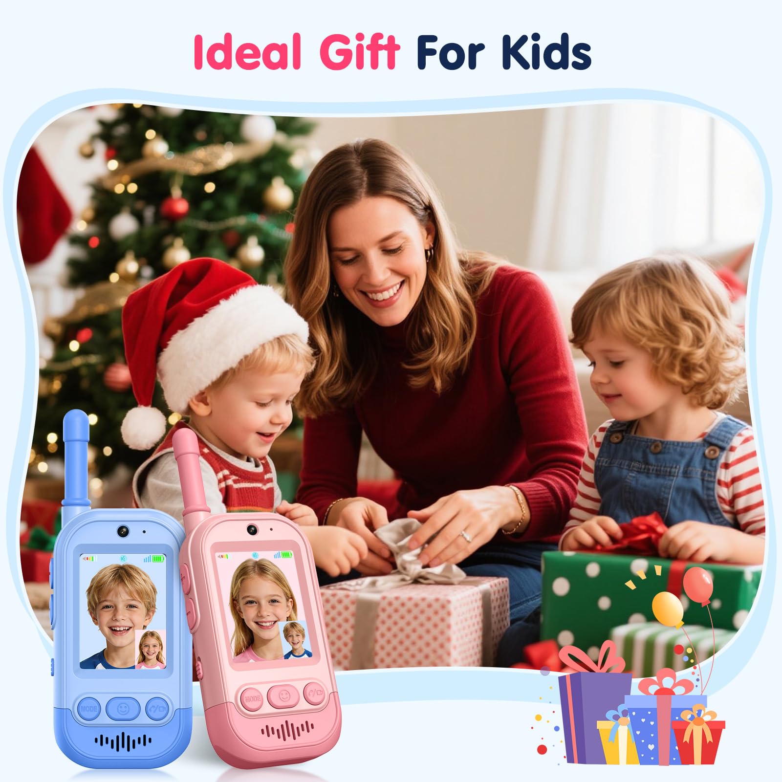 Gofunly Video Walkie Talkie Bambini, Set da 2 Dispositivi Ricaricabili con Interfono Video, Giochi per Interni ed Esterni per Attività in Famiglia per Ragazzo e Ragazza dai 3 ai 12 Anni - Rosa+Blu