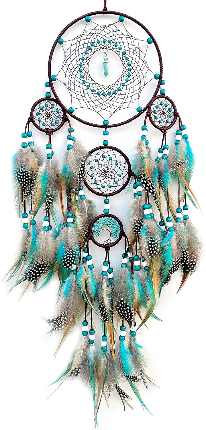 Large Dream Catchers,Boho Handmade Woven Turquoise Dream Catcher Wall Hanging Ornament for Bedroom Living Room Apartment Wedding Party Decor, Festival Blessing Gift (Turquoise)