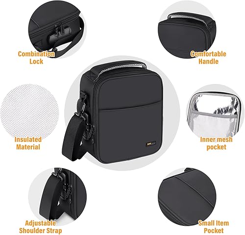 Miniatura 4 de Lonchera con cerradura con cerradura de combinación, bolsa de almuerzo aislada, reutilizable, a prueba de fugas, para viajes y trabajo (negro)