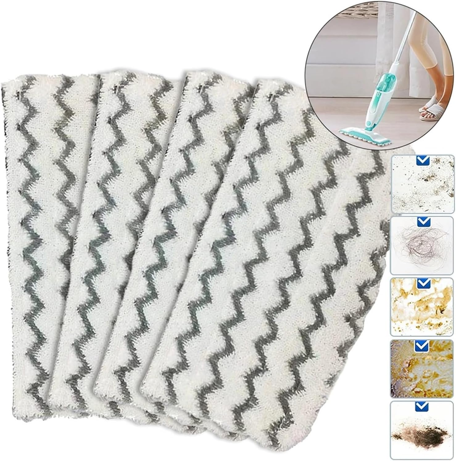 4Pcs/Kit Microfiber Steam Mop Replacement Pads Fit Compatible for Shark Vacuum Cleaner S1000 S1000A S1000C Washable Reusable Pad Refill