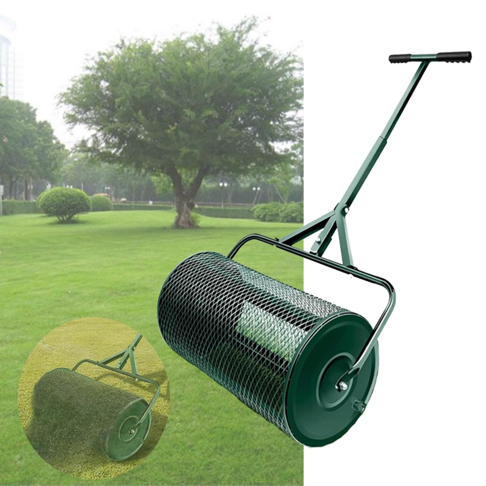 Rozrzutnik obornika z lekkiej siatki metalowej z regulowanym uchwytem w kształcie litery T - do nawożenia kompostu, ziemi, ściółki, nawozu, gleby, zieleni - 40 cm