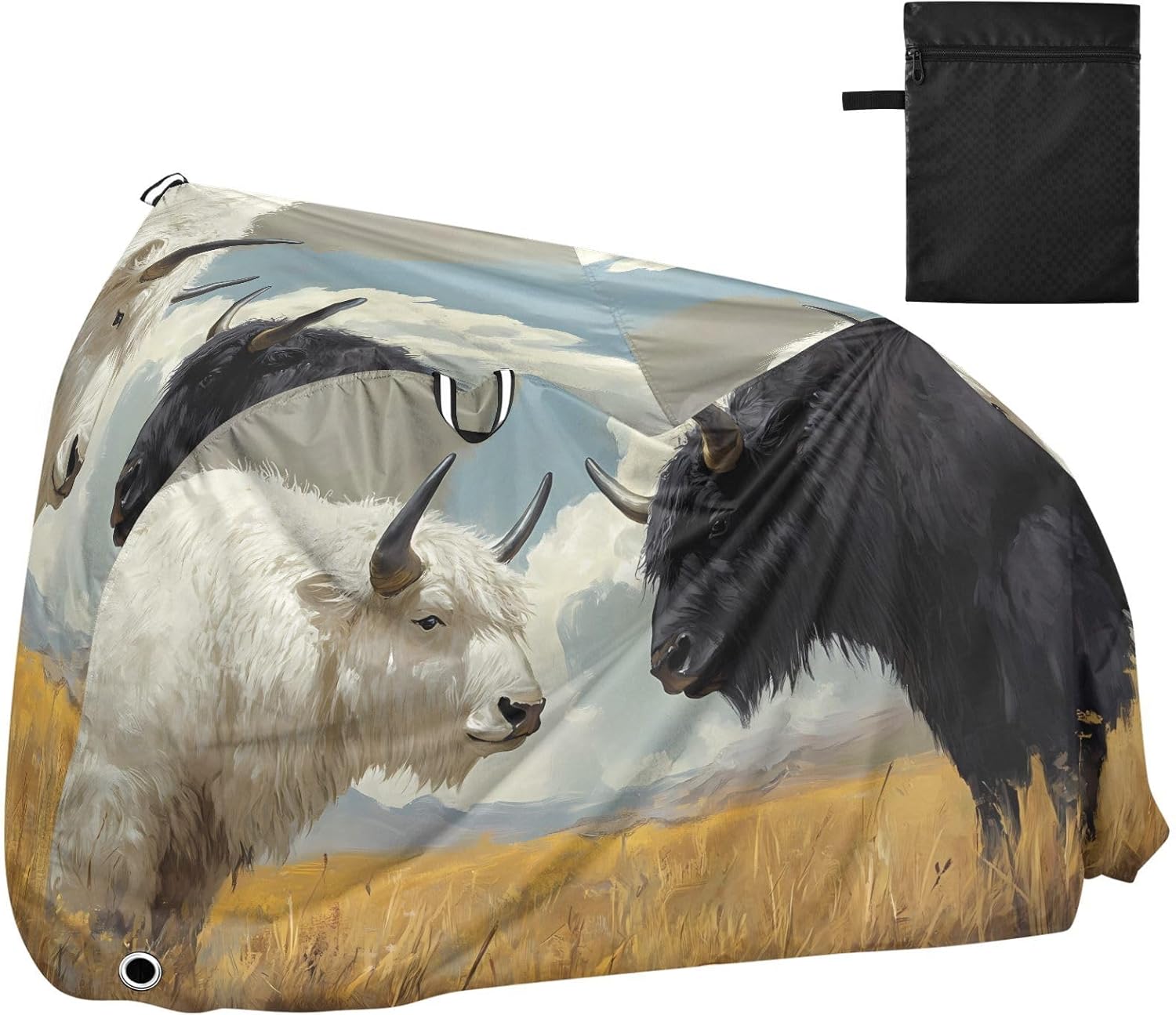 ALAZA Yaks on Field Bike Cover Waterproof Outdoor Ebike Bicycle Covers Tarp Protection for 1/2 Bikes, Sun UV Dust Wind Proof