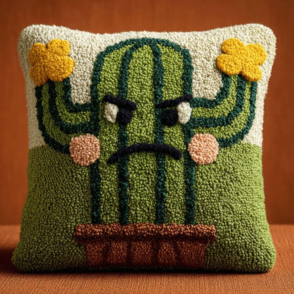 AxiangziK Latch Hook Pillow Kit for Adults,Cactus 17X17In Latch Hook Kit for Pillow Cover with Instruction for Beginner Cross Stitch Sofa Cushion Cover with Crochet Yarn for Beginners and Home Decor