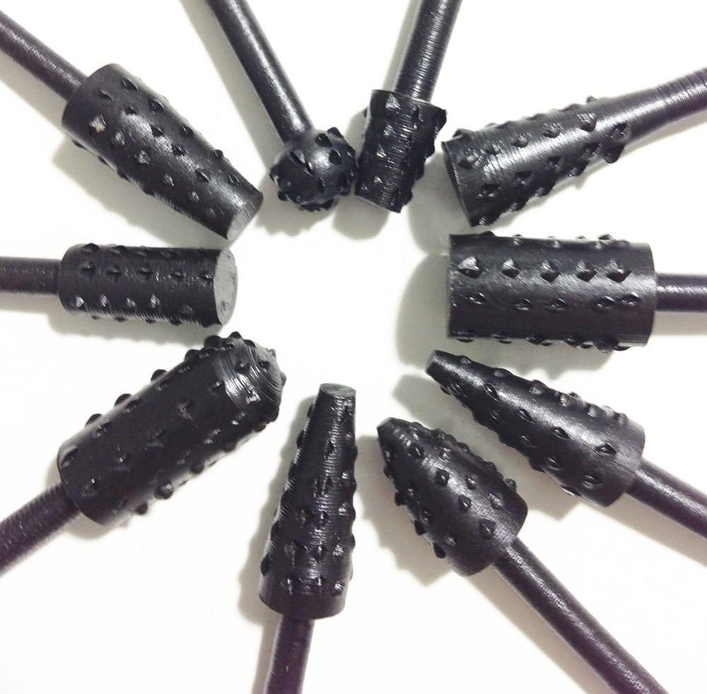 10pc BLACK Aloy Steel Wood Rasp Bur Burr Bit Set 1/8" For Dremel Rotary Tool