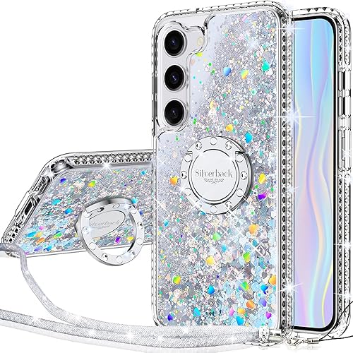 Silverback Funda para Samsung Galaxy S23 Plus, funda con purpurina holográfica líquida en movimiento con soporte, para niñas y mujeres, funda
