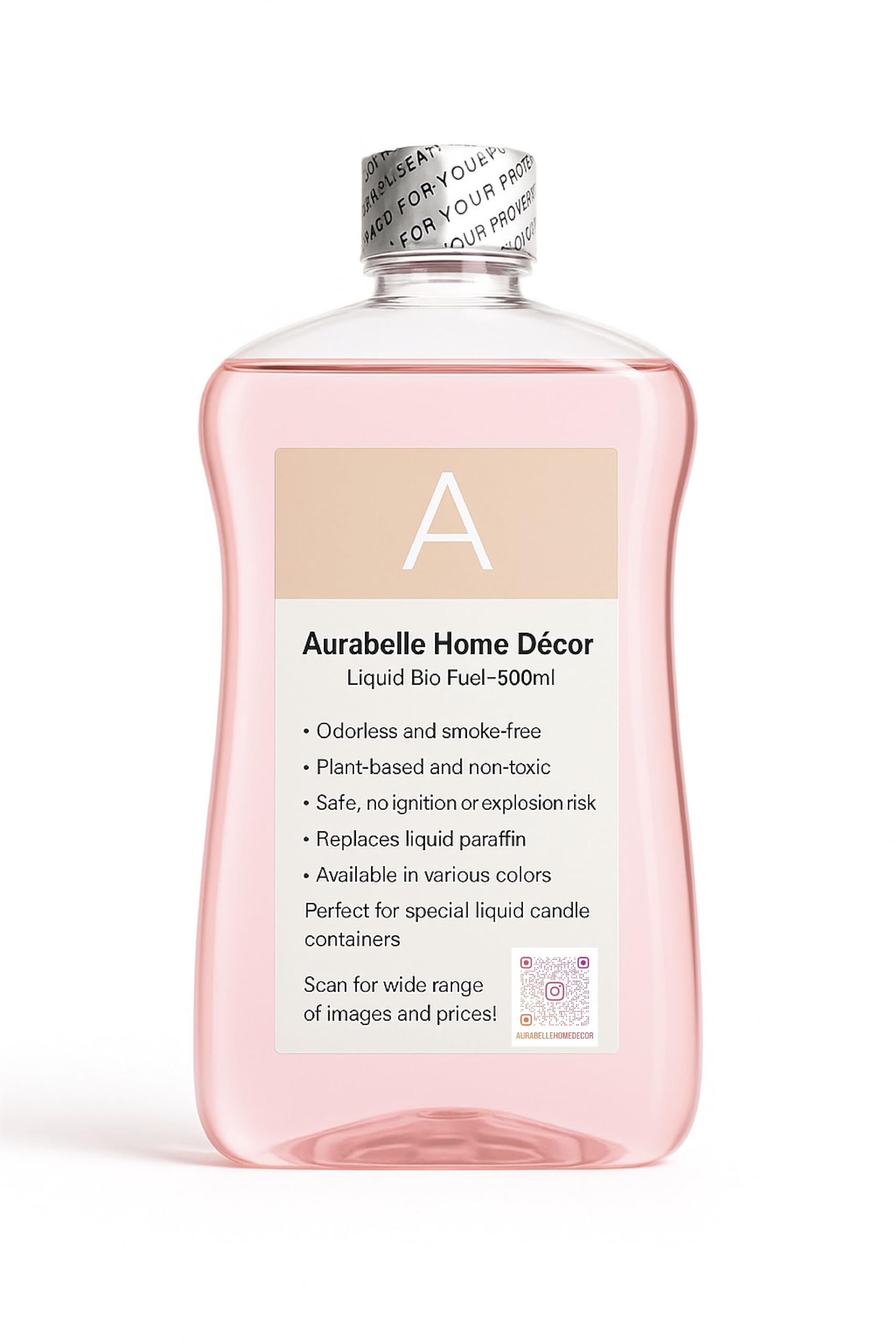 Aurabelle Premium Bio Lamp Oil, clean, safe & cozy lighting. Ideal for lamps, lanterns & torches. Clear-burning, smokeless, odorless. Fawless flame for indoor or outdoor use (500 ml, Roseate Blush)