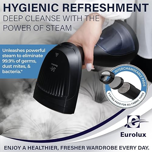 Miniatura 6 de Eurolux Vaporizador portátil para ropa, vaporizador portátil de viaje para ropa, tanque de agua desmontable, potente removedor de arrugas de tela de
