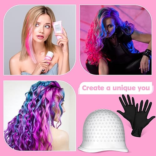 Miniatura 4 de Juego de resaltados para colorear el cabello, gorra y gancho de silicona, 2 piezas de guantes de tinte para el cabello negro, cepillo de tinte,