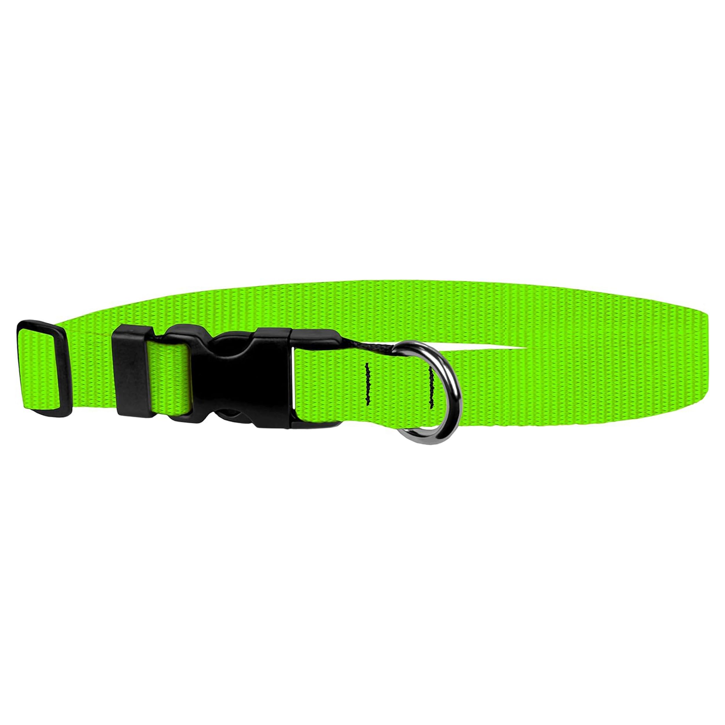 Dog Collar - Colored Adjustable Pet Collars, 1 Inch Wide, Large, Hot Green