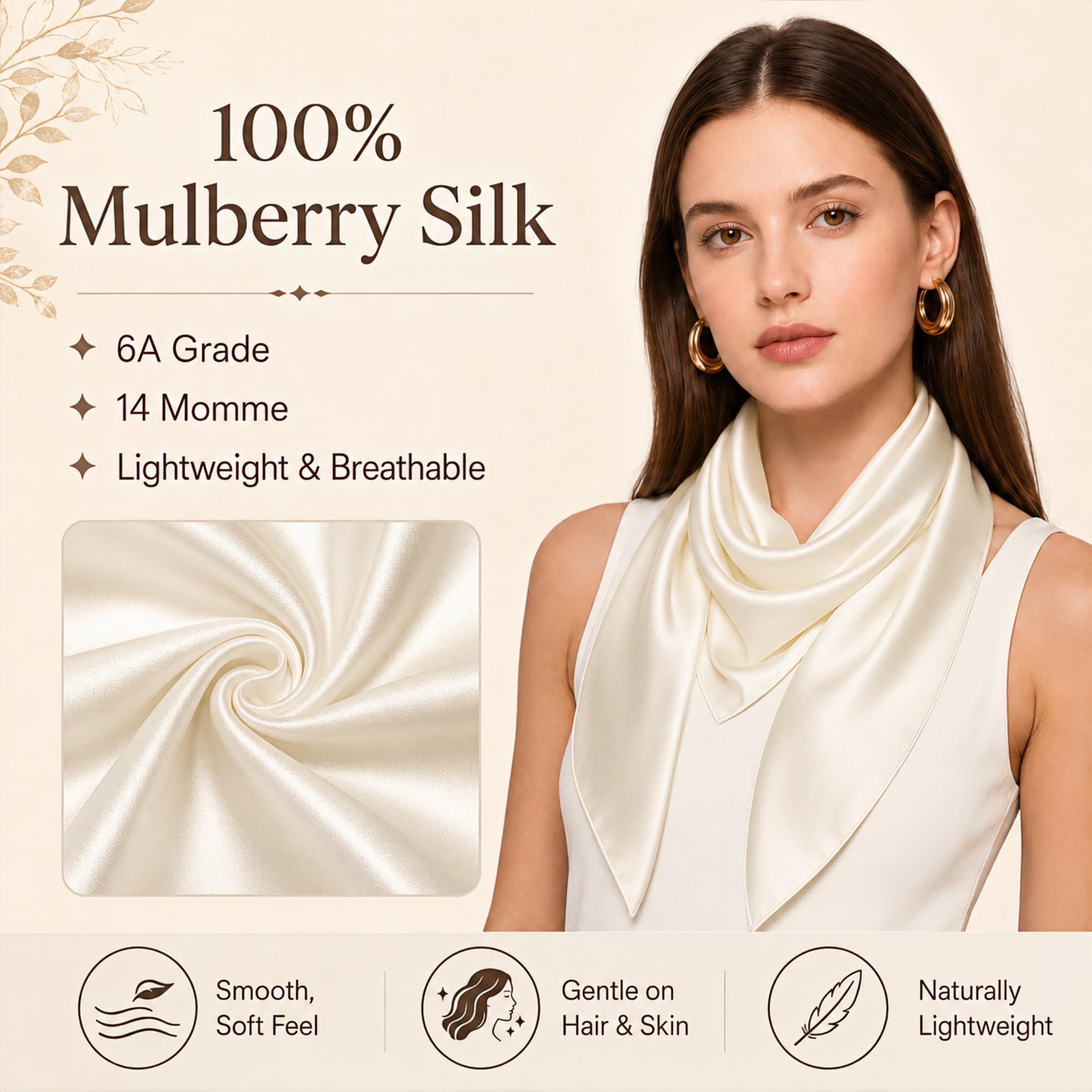 PoeticEHome Kopftuch aus 100% Maulbeerseide 90x90 cm - einfarbig Klasse 6A Anti-Frizz Haarwrap zum Schlafen, Wachsen Bandana, Geschenkfertig