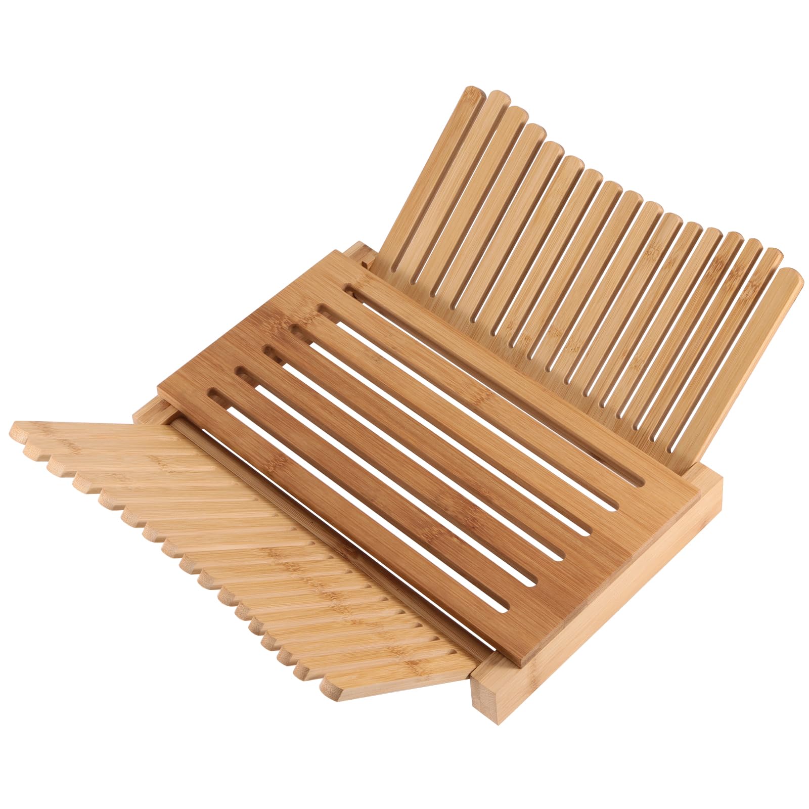 Trancheuse à pain en bambou, guide de tranchage de pain réglable, guide de tranchage de pain pliable avec plateau miettes, trancheuse à pain en bois pour pain fait maison, 31,7 x 23,7 x 19 cm
