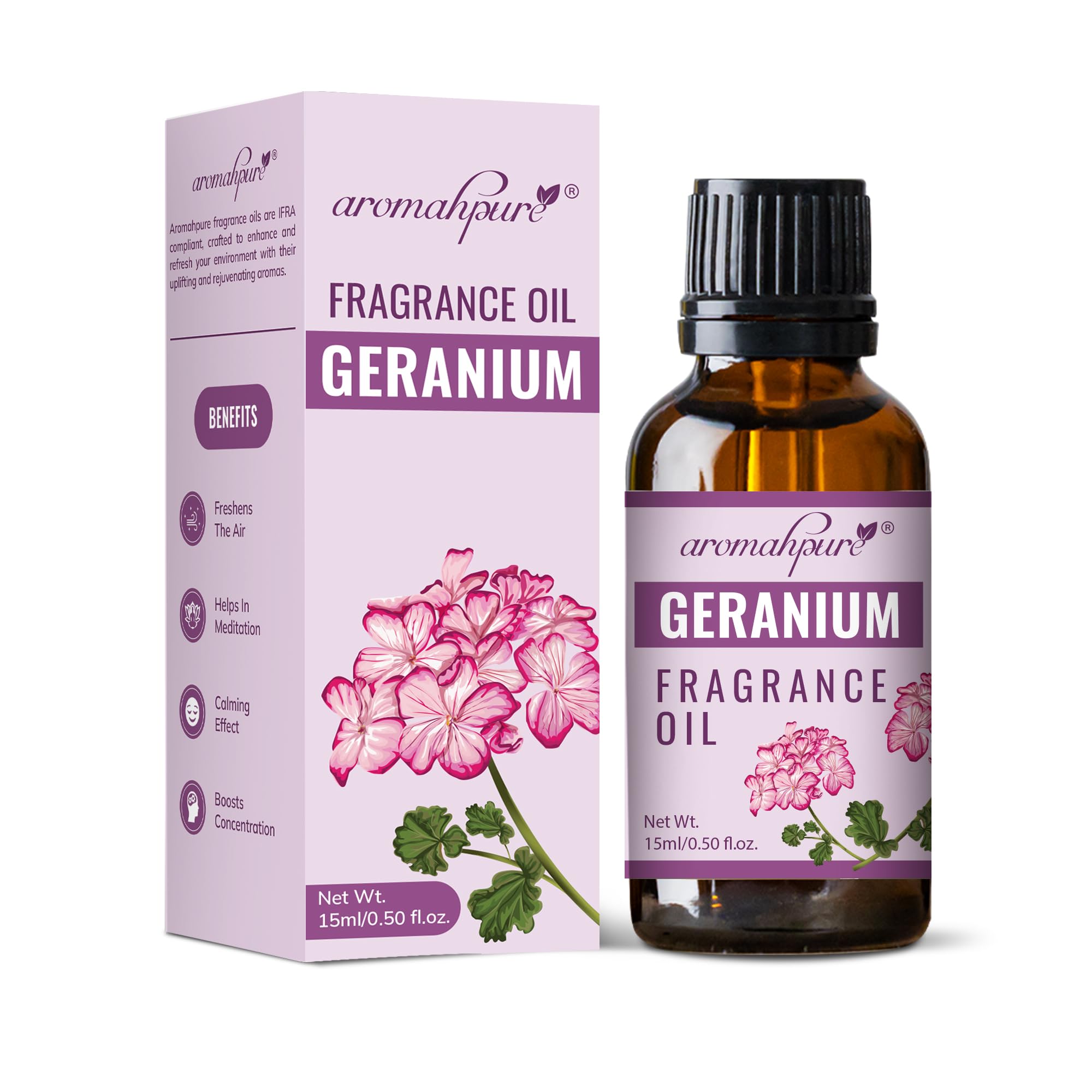 Fragrance Oil | 15 ml | Geranium Aroma Oil for Home Fragrance | Best for Aromatherapy | Helps in Meditation | Used in Diffusers, Candles, Air Fresheners, Soaps, IFRA Certified