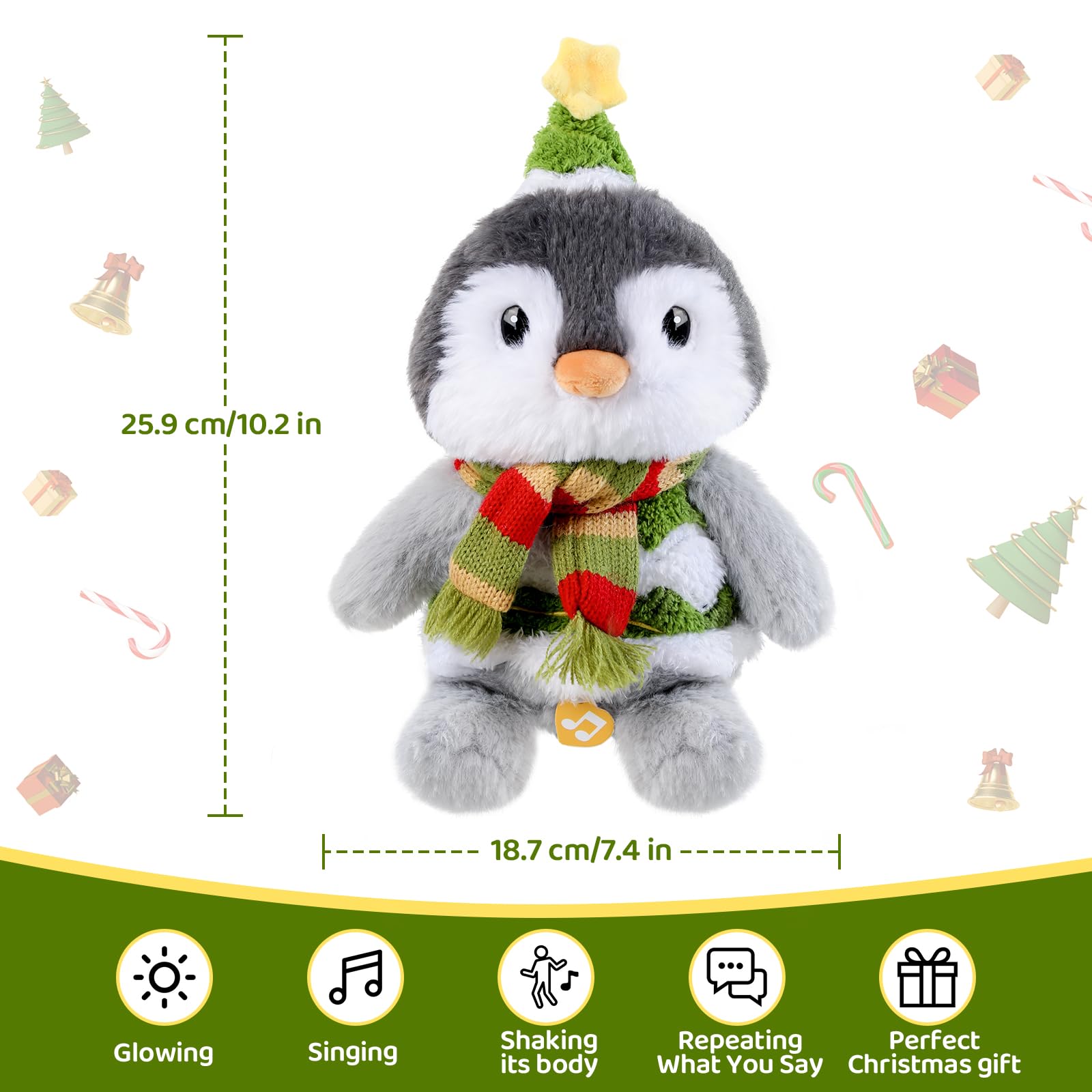 Edencomer Penguin Plush Toy, Singing Dancing Glowing Repeating Toy, Musical Interactive Plush Toy Repeating What You Say - Image 2