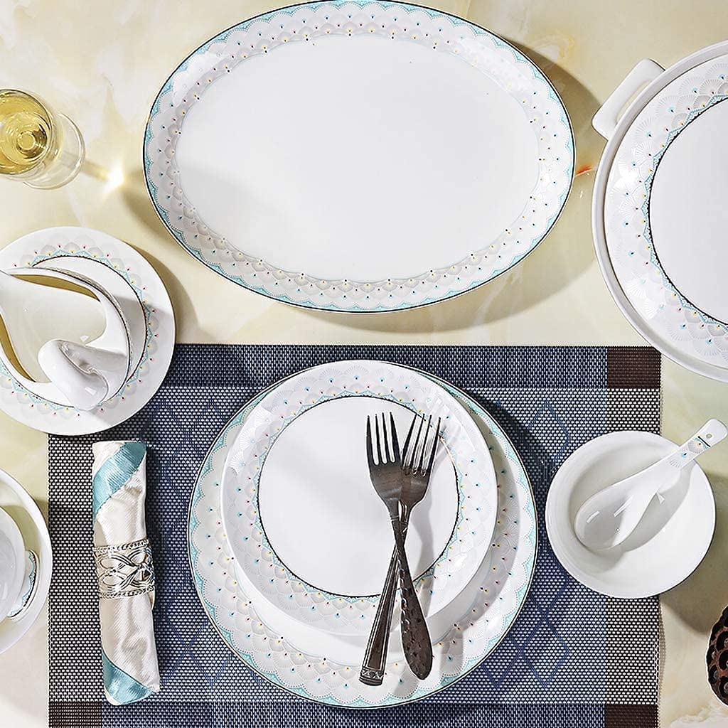 Zestaw naczyń obiadowych Zastawa stołowa na przyjęcie Zestaw serwisowy Ceramiczny zestaw obiadowy z 50 elementami, miska/naczynie/garnek/łyżka|Zestawy obiadowe z porcelany kostnej, zestaw porcelany z