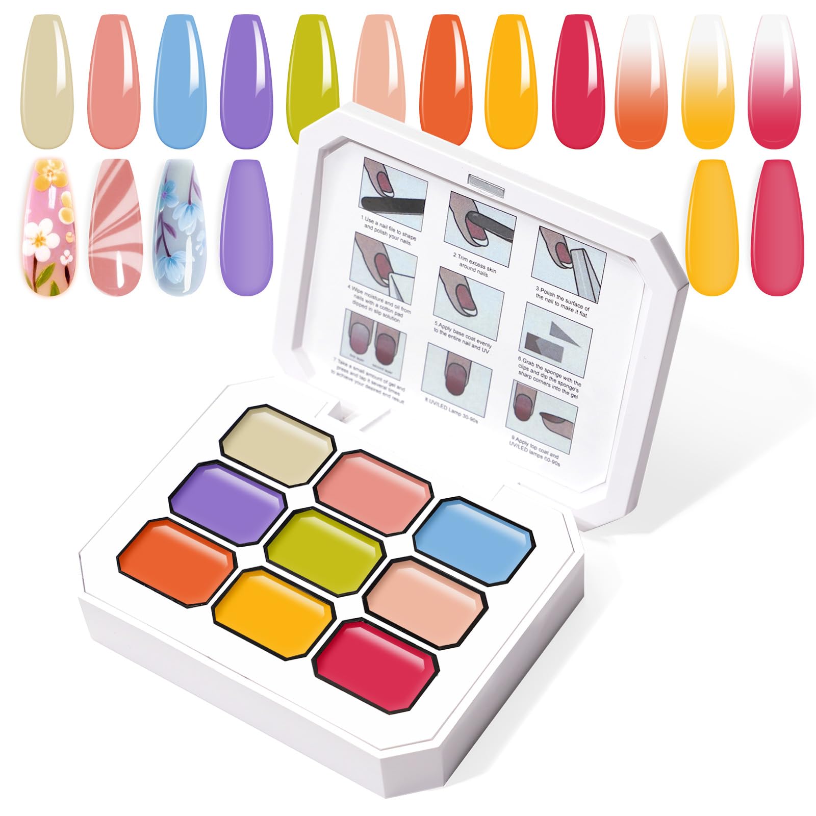 U-Shinein Gradient Painting Gel, 9 Bright Colors Ombre Gel Nail Polish Orange Yellow Blue for Pigment Pat Aura Nails French Manicure Soak Off UV