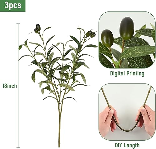 Miniatura 2 de Waipfaru Ramas de olivo artificiales para jarrones, ramas de olivo con aceitunas realistas, tallos de vegetación artificial para centros de mesa,