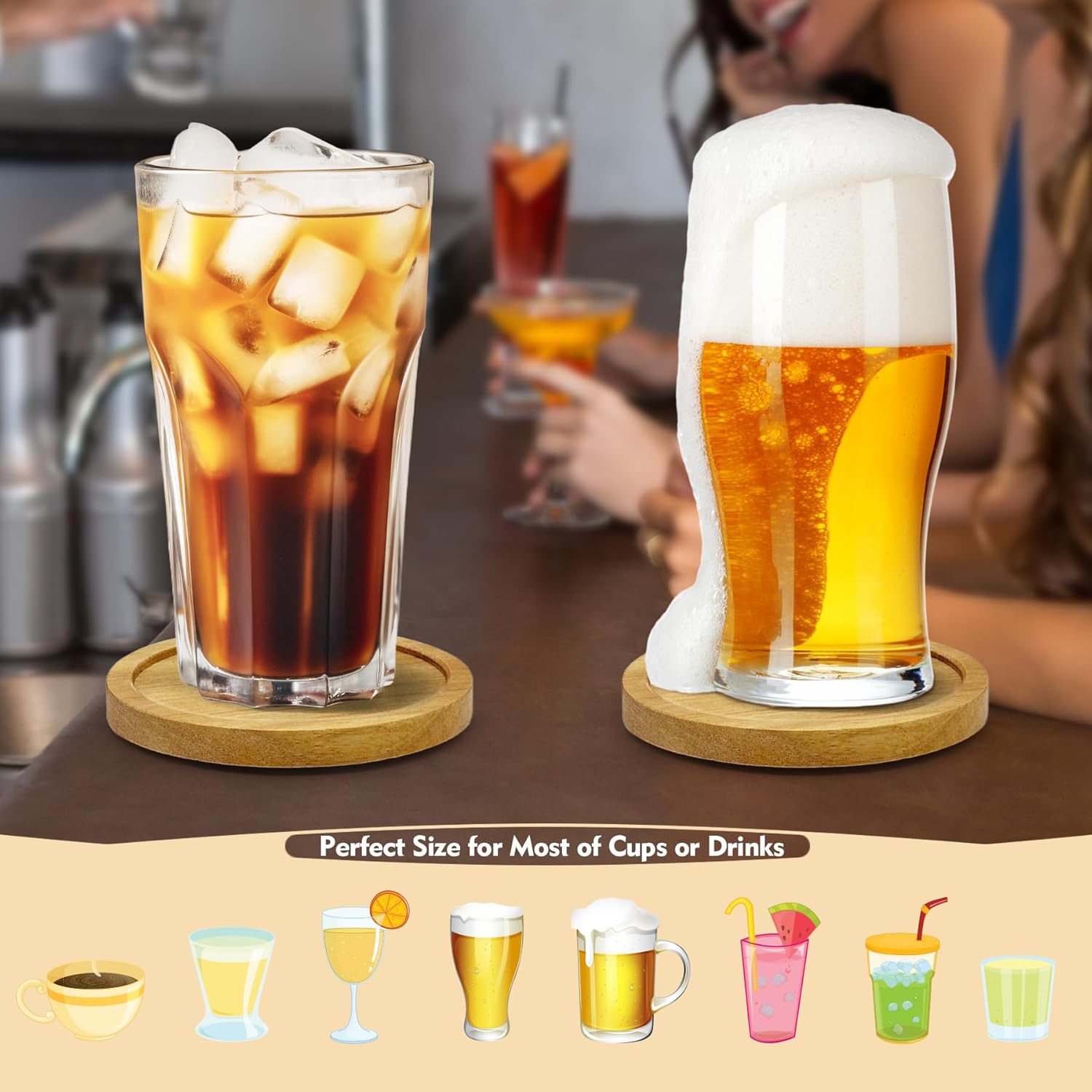 Acacia Wood Coaster Set of 4 with Holder, Non-Slip Heat-Resistant Wooden Coasters, Modern Decorative Coasters for Coffee Table, Dining Table & Kitchen Accessories - Image 4