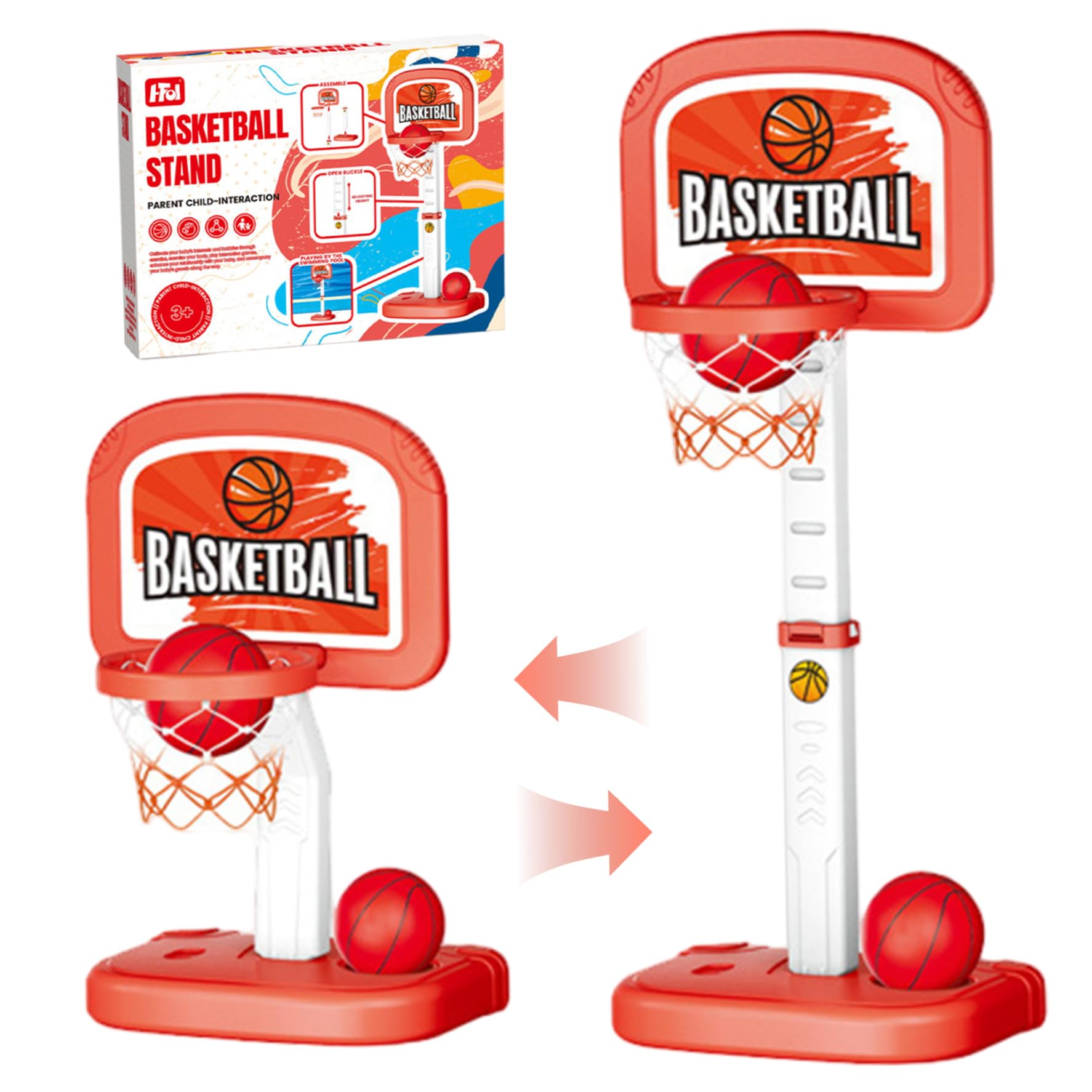 Pool-Basketballkorb mit Rückwand, 30–63 Zoll höhenverstellbare Pool-Basketballspiele mit 2 Bällen für Schwimmpartys