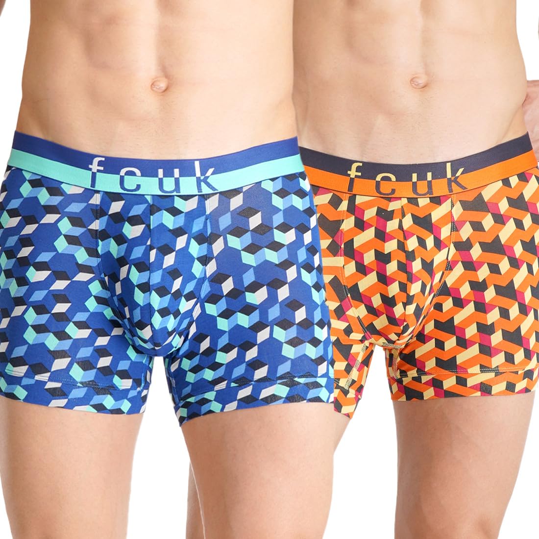 french connection Siro Lenzing Micro-Modal Elastane GLO Dover, Men's Printed Trunks Pack of 2 Regular Fit Print-picture-49