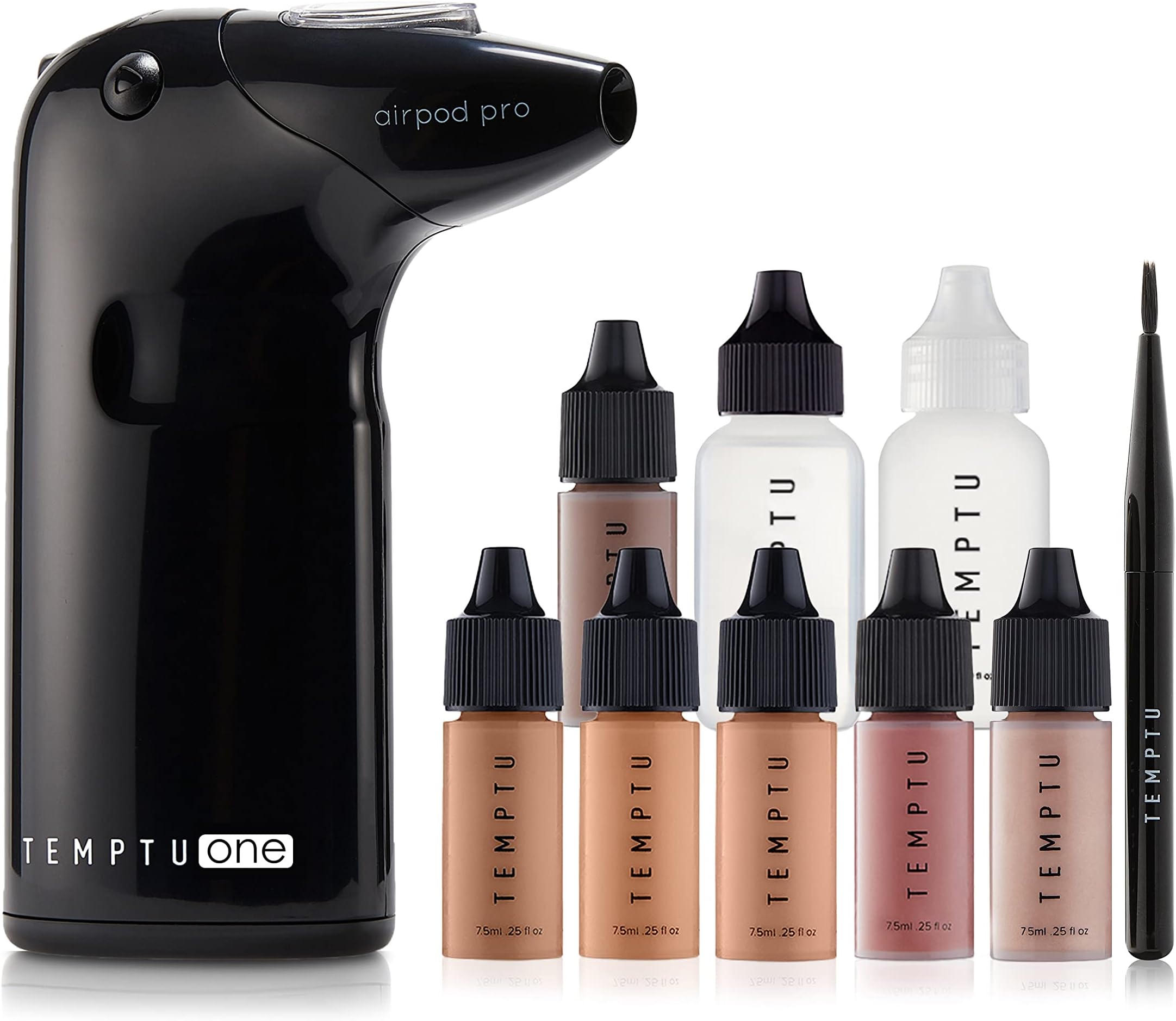 TEMPTU One Airbrush Make-up Kit with Cordless Compressor, 6 Shades: 11-Piece Set, Portable Air Brush Machine & Airpod Pro, 3 Shades of Foundation, Blush, Bronzer, Instant Concealer, Perfect Complexion
